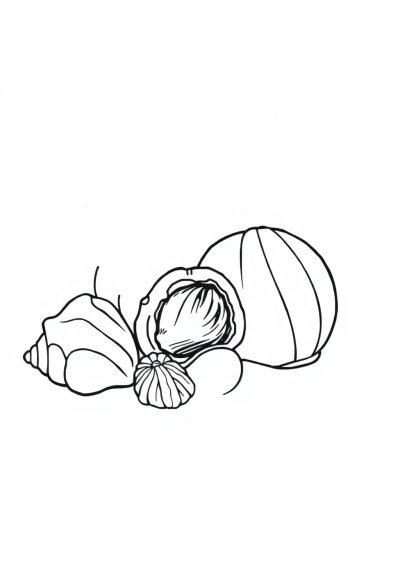 Realistic Seashells On Beach Coloring Page