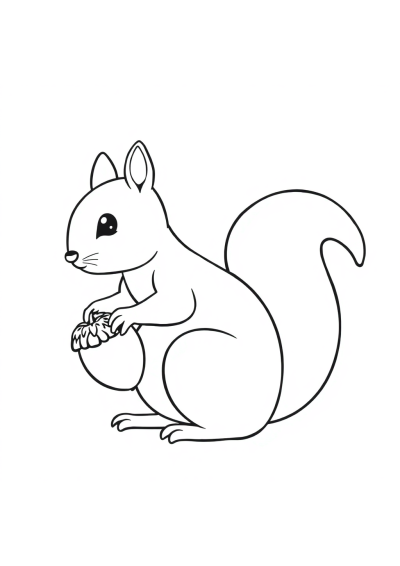 Realistic Squirrel With Acorn Coloring Page