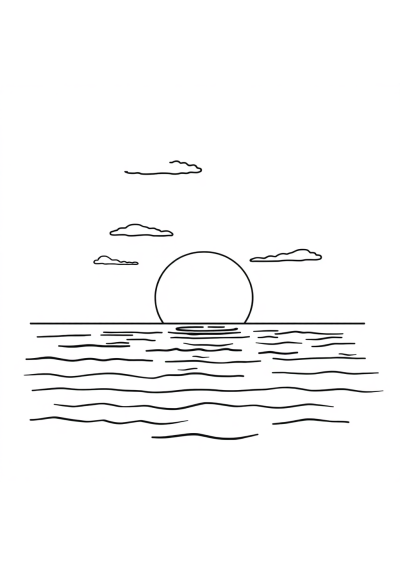 Realistic Sunset Over Ocean Coloring Page