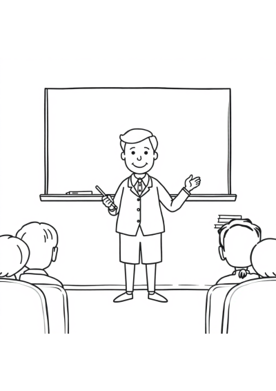 Realistic Teacher At Blackboard Coloring Page