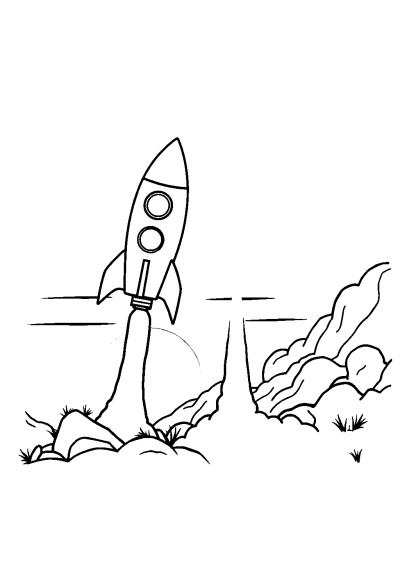 Rocket Launching At Sunset Coloring Page
