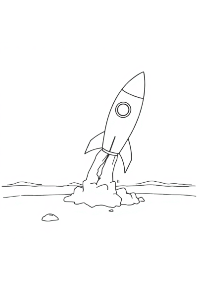 Rocket Launching On Beach Coloring Page