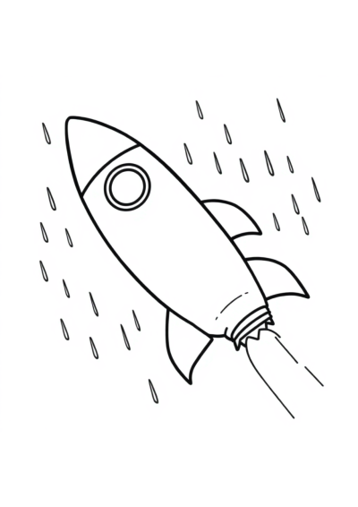 Rocket Ship Flying In Rain Coloring Page
