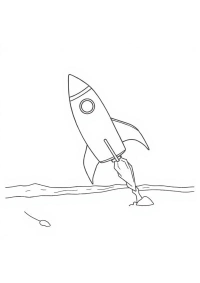 Rocket Ship Flying On Beach Coloring Page