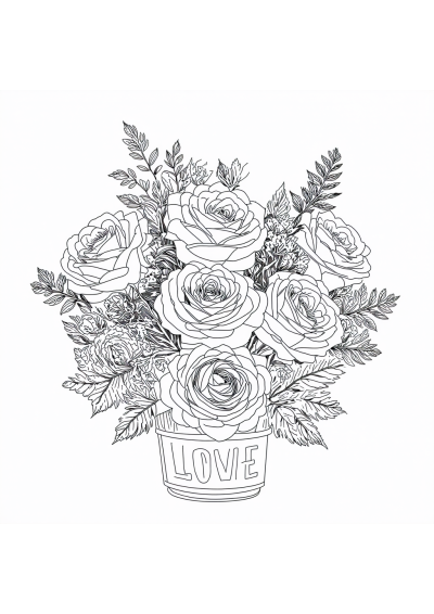 Rose Bouquet Valentines Coloring Page