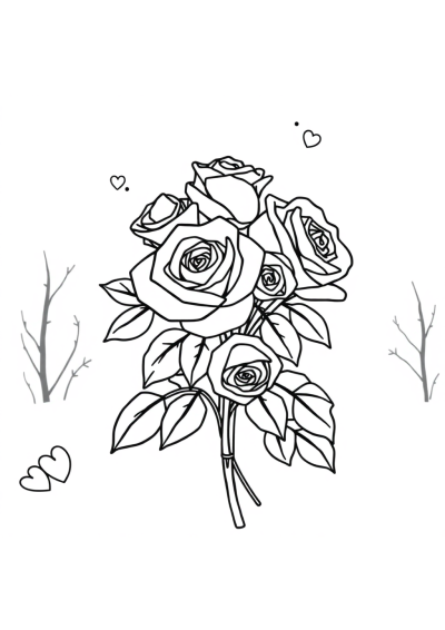 Rose Bouquet Valentines In Winter Coloring Page