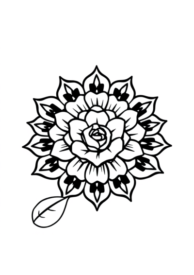 Rose Mandala Pattern At Night Coloring Page
