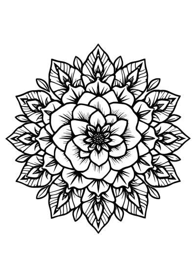 Rose Mandala Pattern With Flowers Coloring Page