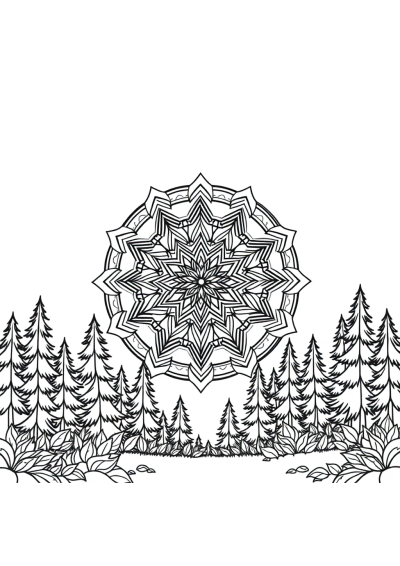 Sacred Geometry Mandala In Forest Coloring Page