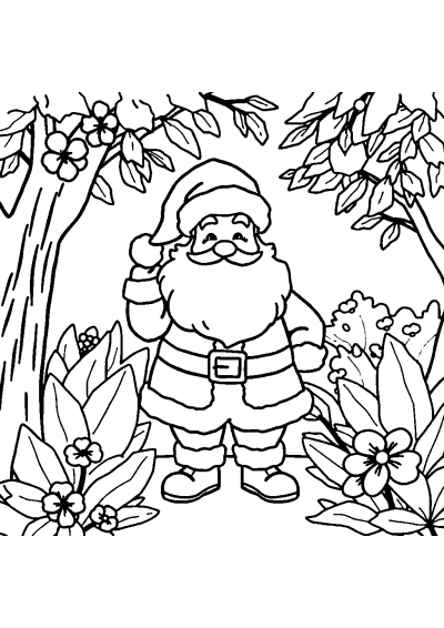 Santa Claus In Garden Coloring Page