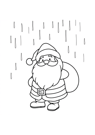 Santa Claus In Rain Coloring Page