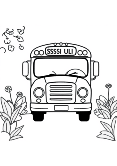 School Bus In Garden Coloring Page