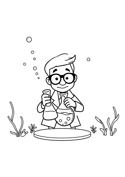 Scientist With Beaker Underwater Coloring Page