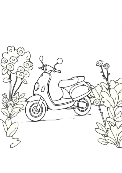 Scooter In Garden Coloring Page