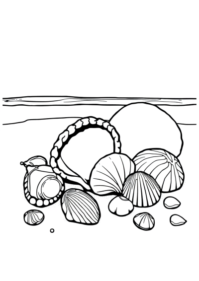 Seashells On Beach Coloring Page