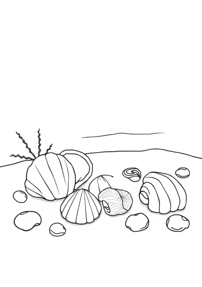 Seashells On Beach In Winter Coloring Page