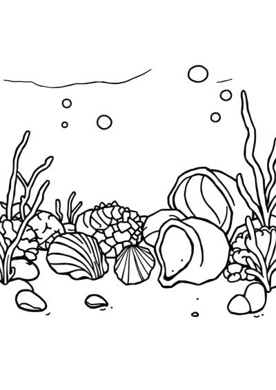 Seashells On Beach Underwater Coloring Page