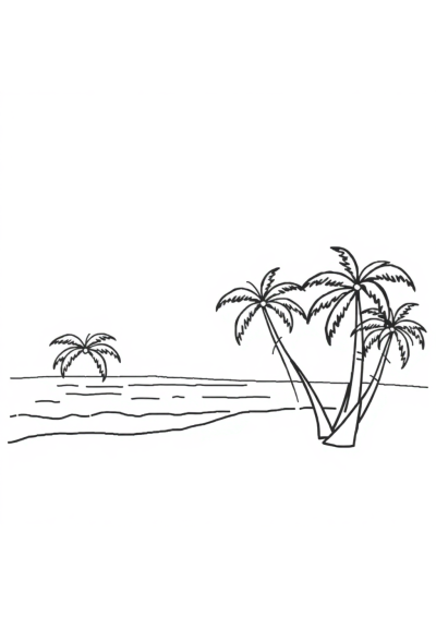 Simple Beach With Palm Trees Coloring Page