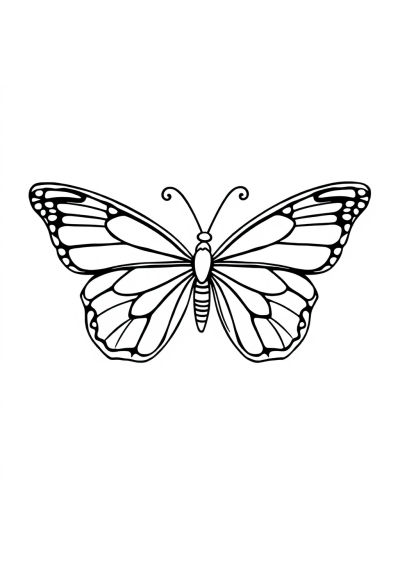 Printable Simple Butterfly With Detailed Wings Coloring Page