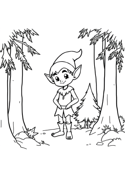Simple Elf In Forest Coloring Page
