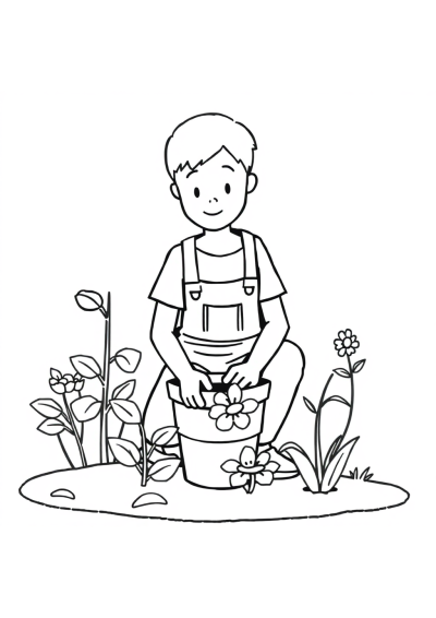 Simple Gardener Planting Coloring Page