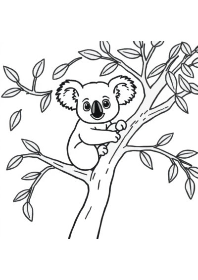 Simple Koala On Tree Coloring Page
