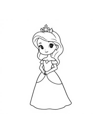 Simple Princess In Dress Coloring Page