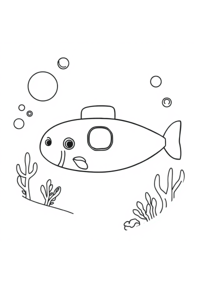 Simple Submarine Underwater Coloring Page