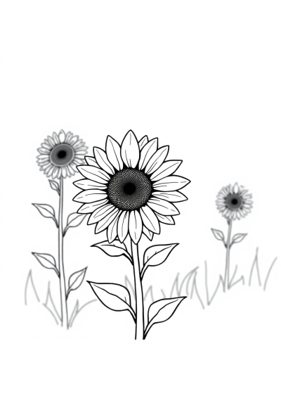 Simple Sunflower Field Coloring Page
