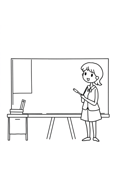 Simple Teacher At Blackboard Coloring Page