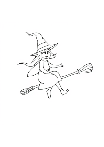 Simple Witch On Broomstick Coloring Page