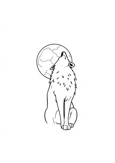 Simple Wolf Howling At Moon Coloring Page