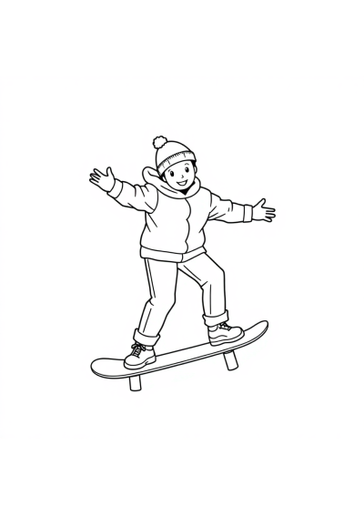 Skateboard In Winter Coloring Page
