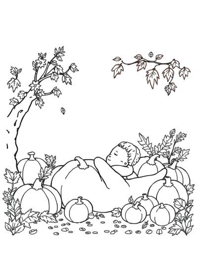 Sleepy Autumn Harvest Coloring Page