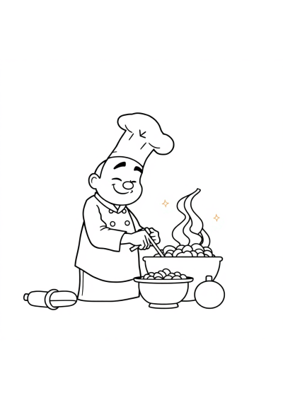 Sleepy Chef Cooking Coloring Page
