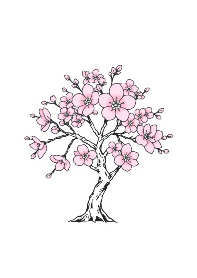 Sleepy Cherry Blossom Tree Coloring Page