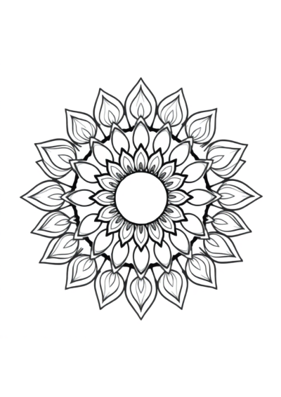 Sleepy Circular Mandala With Petals Coloring Page