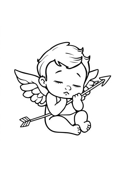 Sleepy Cupid With Arrow Coloring Page