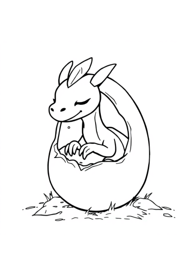 Sleepy Dragon Egg Hatching Coloring Page