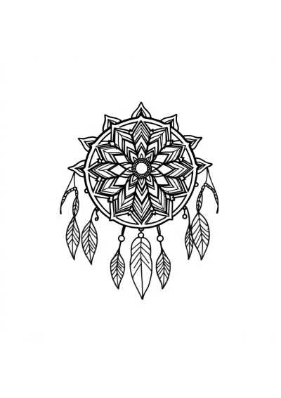 Sleepy Dreamcatcher Mandala Coloring Page