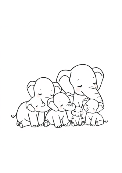 Sleepy Elephant Family Coloring Page