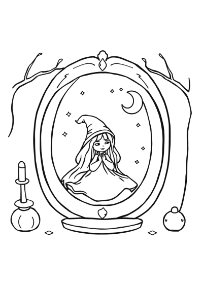Sleepy Enchanted Mirror Coloring Page