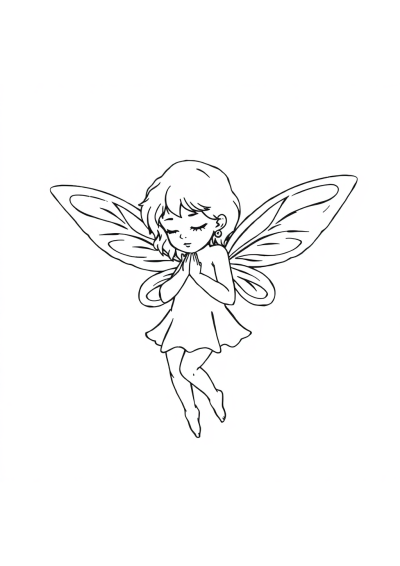 Sleepy Fairy With Wings Coloring Page