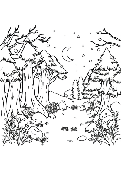 Sleepy Magical Forest Coloring Page