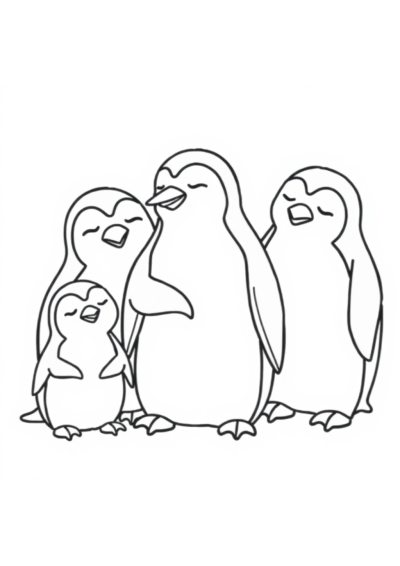 Sleepy Penguin Family Coloring Page