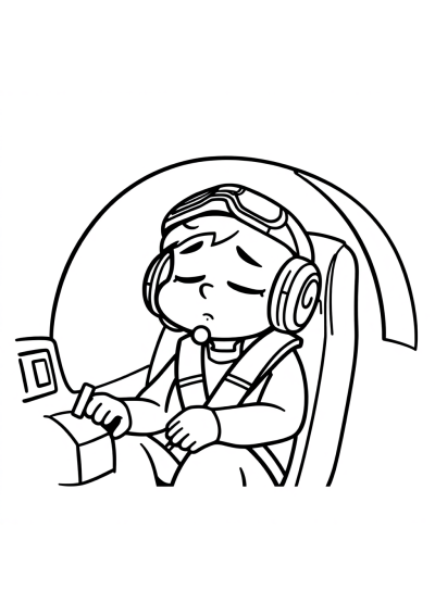 Sleepy Pilot In Cockpit Coloring Page