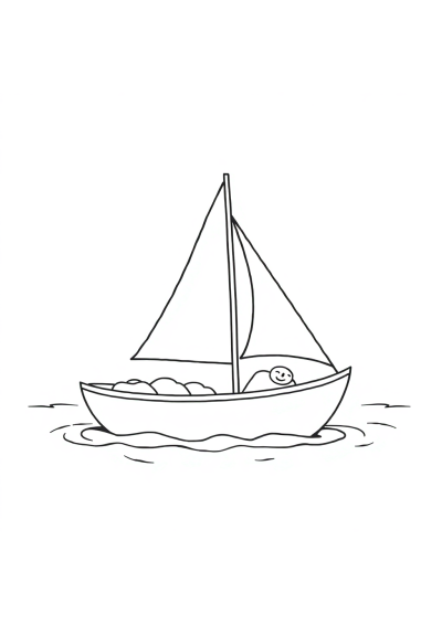 Sleepy Sailboat On Water Coloring Page