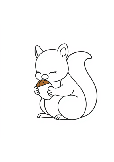 Sleepy Squirrel With Acorn Coloring Page