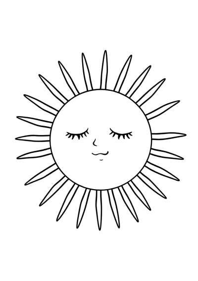 Sleepy Sun With Rays Coloring Page