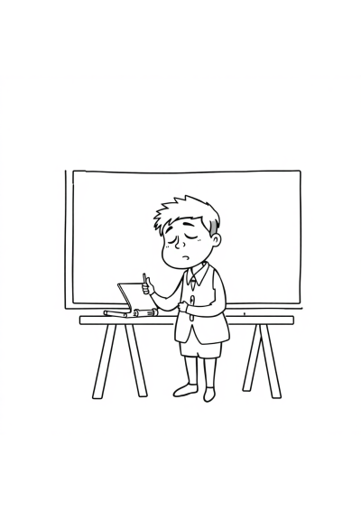 Sleepy Teacher At Blackboard Coloring Page